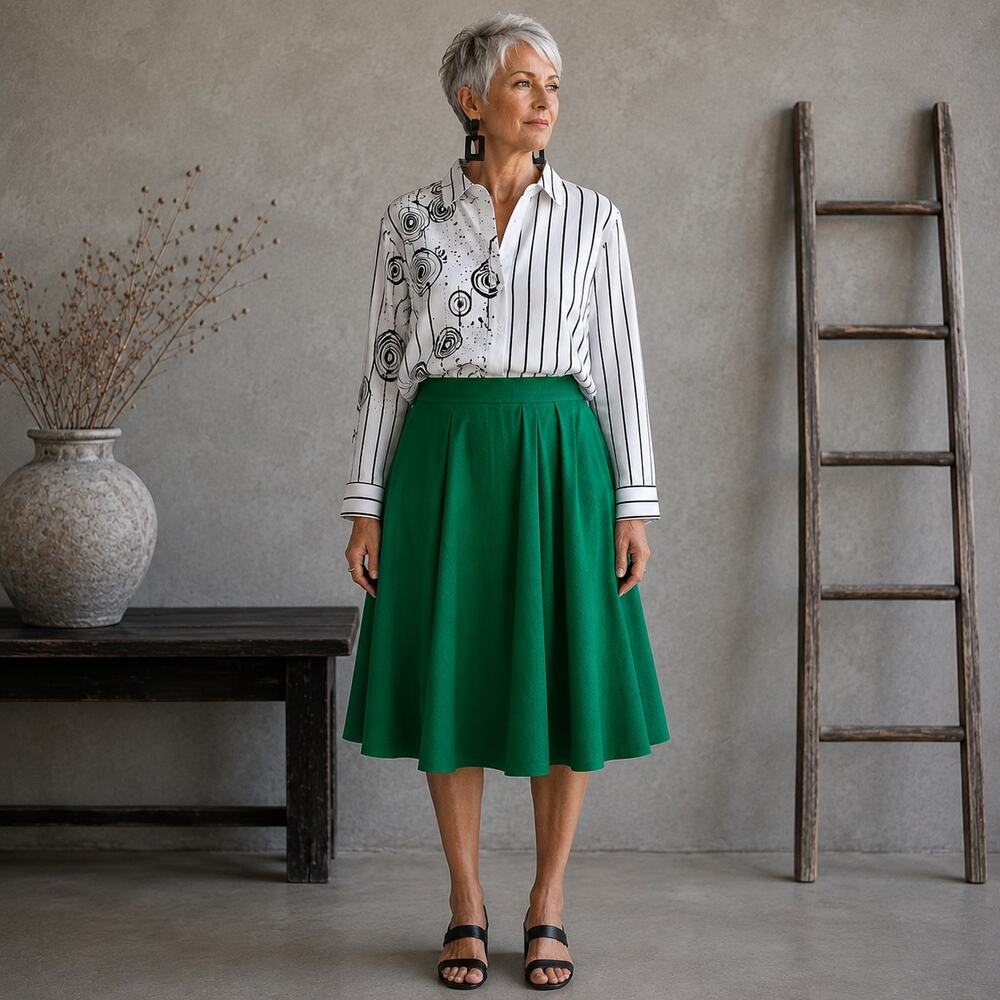 Eloquii Kelly Green Textured Knee Length Circle Skirt 20